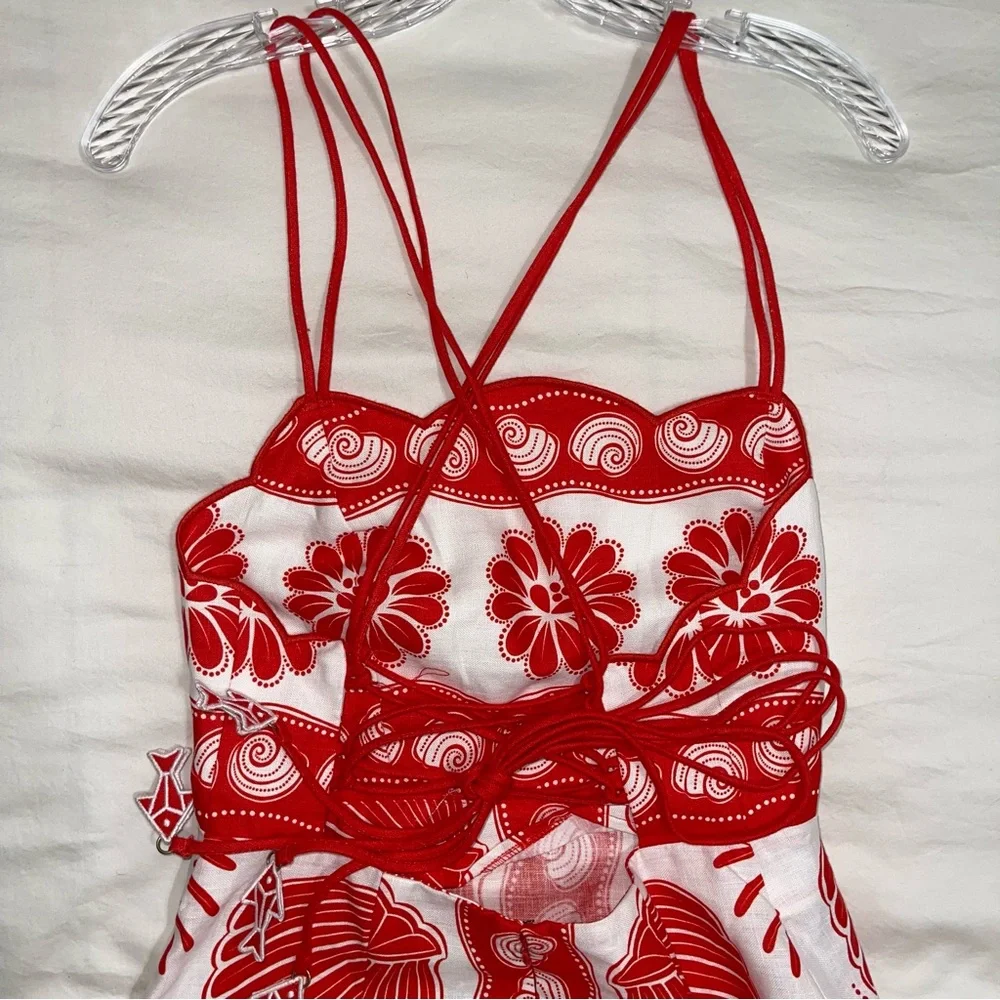 Farm Rio White Ainika Shell Euroflax™ Premium Linen Mini Dress - Picture 9 of 11